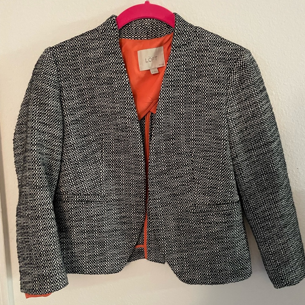 LOFT Petites Tweed 3/4 Sleeve Cropped Blazer
